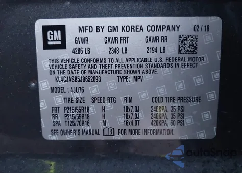 2018 Buick Encore Preferred из США, поврежденный, VIN KL4CJASB5JB652093